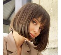 YEESHEDO Parrucca Marrone corta Straight Bob con frangia, Parrucca sintetica colorata Cosplay Daily Party per le donne