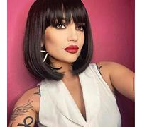 YEESHEDO Parrucca Marrone scuro corta Straight Bob con frangia, Parrucca sintetica colorata Cosplay Daily Party per le donne