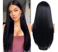 YEESHEDO Parrucca nera lunga diritto per donne, moda naturale lungo liscia capelli parte centrale sintetica parrucche black wig 26 pollici (nera)