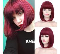YEESHEDO Parrucca Vino rosso corta Straight Bob con frangia, Parrucca sintetica colorata Cosplay Daily Party per le donne