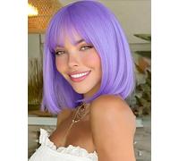YEESHEDO Parrucca Viola chiaro corta Straight Bob con frangia, Parrucca sintetica colorata Cosplay Daily Party per le donne