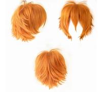 YEESHEDO Unisex Corto Bob Anime Parrucche Cosplay Strato Naturale Completo Dritto Capelli Soffici Costume Partito Vestito Operato Parrucca per Donne Uomini Ragazzo Ragazze Arancione chiaro