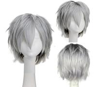 YEESHEDO Unisex Corto Bob Anime Parrucche Cosplay Strato Naturale Completo Dritto Capelli Soffici Costume Partito Vestito Operato Parrucca per Donne Uomini Ragazzo Grigio argento con radice nera