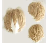 YEESHEDO Unisex Corto Bob Anime Parrucche Cosplay Strato Naturale Completo Dritto Capelli Soffici Costume Partito Vestito Operato Parrucca per Donne Uomini Ragazzo Ragazze Biondo Lino