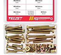 YEEZET 80 Pz Grado 8,8 M8 Viti a Testa Esagonale Bulloni e Dadi Rondelle Piatte e di Bloccaggio Assortimento Kit 30mm 40mm 50mm 60mm 70mm