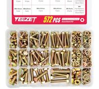 YEEZET Kit Bullone e Dado da 572 Pezzi, Kit Rondella per Bulloni Esagonali M5 M6 M8, 13 Misure, Zincato Giallo, Classe 8.8