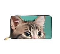 yefan A Curious Cat Portafoglio, portafoglio con cerniera, portafoglio organizer multi-card, grande capacità, 7,48 x 4,13 pollici (circa 19 x 10,5 cm), Nero , Taglia unica