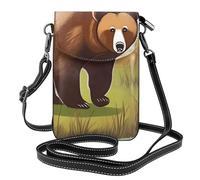 yefan Brown Bear Walking Borsa a tracolla da donna, portafoglio con cerniera per telefono, borsa a tracolla, tracolla regolabile.