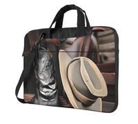 yefan Cowboy Black Hat Western Boots Borsa a tracolla per computer portatile, con tracolla e tasca., Nero , 13 inch