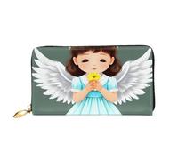 yefan Grazioso portafoglio con piccolo angelo, portafoglio con cerniera, portafoglio di grande capacità, portafoglio lungo, portafoglio organizer multi-carta, portafoglio unisex, Nero , Taglia unica
