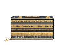 yefan Portafoglio con affreschi egiziani faraonici, portafoglio con cerniera, portafoglio organizer per più carte, grande capacità, circa 19 x 10,5 cm, Nero , Taglia unica