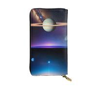 yefan Portafoglio Cosmic Saturn, portafoglio con cerniera da donna, portafoglio lungo da donna, portafoglio organizer multi-carta, portafoglio con frizione, Nero , Taglia unica