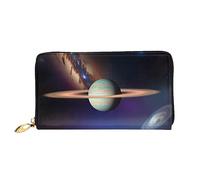 yefan Portafoglio Cosmic Saturn, portafoglio con cerniera, portafoglio organizer multi-carte, grande capacità, circa 19 x 10,5 cm, Nero , Taglia unica