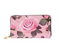 yefan Pretty Pink Roses Portafoglio, portafoglio con cerniera, organizer multi-card, grande capacità, 7,48 x 4,13 pollici (circa 19 x 10,5 cm), Nero , Taglia unica