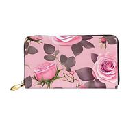 yefan Pretty Pink Roses Portafoglio, Portafoglio con cerniera, Portafoglio di grande capacità, Portafoglio lungo, Multi-Card Organizer Portafoglio, & Unisex, Nero , Taglia unica