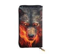 yefan Red Wolf and Fire Wallet, con cerniera, grande capacità, può contenere 12 carte.