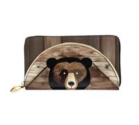 yefan Rustic Lodge Bear Portafoglio, portafoglio con cerniera, organizer multi-card, grande capacità, circa 19 x 10,5 cm, Nero , Taglia unica