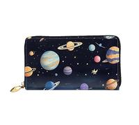 yefan Saturn Jupiter Earth - Portafoglio con cerniera, grande capacità, portafoglio lungo, organizer multi-carte, unisex, Nero , Taglia unica