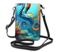 yefan Seabed Coral Seahorse Borsa a tracolla da donna, portafoglio per telefono con cerniera, borsa a tracolla, tracolla regolabile.