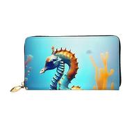 yefan Seabed Coral Seahorse Portafoglio, portafoglio con cerniera, portafoglio organizer multi-carte, grande capacità, circa 19 x 10,5 cm, Nero , Taglia unica