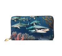 yefan Sharks Under The Sea Portafoglio, portafoglio con cerniera, portafoglio grande capacità, portafoglio lungo, portafoglio organizer multi-carte, portafoglio unisex, Nero , Taglia unica