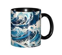 yefan Ukiyo-e Style Waves 330 ml tazza con manico, adatta per tè caldo, latte e altre bevande; adatta sia per uomini che per donne.