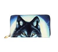 yefan Wolf Under Moon Portafoglio, portafoglio con cerniera, organizer multi-card, grande capacità, circa 19 x 10,5 cm, Nero , Taglia unica