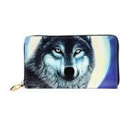 yefan Wolf Under Moon Portafoglio, portafoglio con cerniera, portafoglio grande capacità, portafoglio lungo, portafoglio organizer multi-carte, portafoglio unisex, Nero , Taglia unica