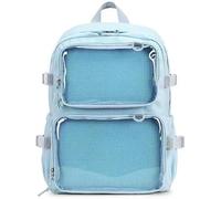 YeGang Ita Bag con finestre trasparenti per donne e adolescenti, zaino Kawaii JK Pin Display Zaino carino estetico grande zaino per la scuola casual zaino resistente Bookbag Anime Cosplay Regali, Blu
