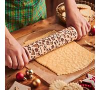 Yeglg - Mattarello in legno goffrato con incisioni con fiocchi di neve di Natale e cervi, ideale come regalo per pasticceria, torte, biscotti, fondente, pasticceria, biscotti, biscotti