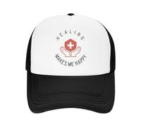YEGTQAON Vintage e Classico Guarigione Rende Felice Schiuma Trucker Cappello Uomo Donna Estate Traspirante Mesh Berretto da Baseball Vintage Cappello da Sole Adjustbale Durevole e Confortevole
