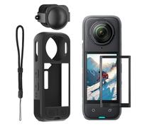 YEHOLDING Kit di Accessori 4in 1 Compatibile con Insta 360 X5,con Custodia in Silicone per fotocamera e copriobiettivo,Protezioni dello schermo,Resistente ai Graffi (Nero) per accessori Insta360 x5