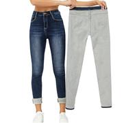 Yehopere Jeans da Donna in Pile Invernale, Imbottiti, Slim Fit, Caldi, Skinny a Vita Alta, Blu As1, S