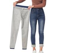 Yehopere Jeans da Donna in Pile Invernale, Imbottiti, Slim Fit, Caldi, Skinny a Vita Alta, Blu As33, S