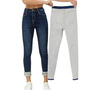 Yehopere Jeans da Donna in Pile Invernale, Imbottiti, Slim Fit, Caldi, Skinny a Vita Alta, Blue Darkwashed, L