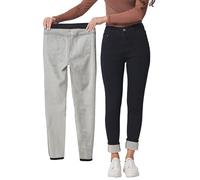 Yehopere Jeans da Donna in Pile Invernale, Imbottiti, Slim Fit, Caldi, Skinny a Vita Alta, Nero Formale, L