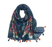 Yeieeo, Sciarpa bohémien da donna, leggera, con stampa floreale, scialle con frange, per autunno e inverno, Floreale 3., Medium