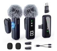 YEJATA Microfono wireless con display digitale della batteria, confezione da 2 mini microfoni USB-C per iPhone 15/16/Android/PC/iPad/tablet, microfono omnidirezionale a 360° con cancellazione del