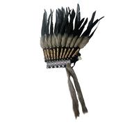 YEJBBUC Capo americano indiano nativo cappello piuma copricapo per festa danza spettacolo nero grigio 42 x 45 cm