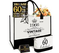 YEJIKJ 60° compleanno regali per donne, regalo per il 60° compleanno frau, anno 1966 Foldable Leinwand Tragetasche & Cosmetiktasche Set & Greßkarte für Mama, Freundin, Frauen