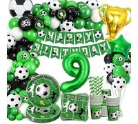 YEJIKJ Calcio Decorazione Compleanno Bambini 9 Anni Calcio Palloncino 9° Compleanno Calcio Party Decorazioni Stoviglie Set Calcio Decorazione Compleanno Ragazzi 9 Anni per Calcio Festa 16 Ospiti