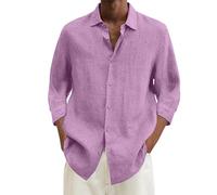 Yekdmxop 2025 Camicia Lino Uomo Elegante Manica Lunga 3/4 Slim Fit Coreana Camicie Estiva Firmate Cotone Henley Shirts Camicie da Spiaggia Casual con Bottoni Tinta Unita Traspirante Shirt Bianca Nera