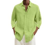 Yekdmxop 2025 Camicia Lino Uomo Elegante Manica Lunga Slim Fit Coreana Camicie Estiva Firmate Cotone Henley Shirts Camicie da Spiaggia Casual con Bottoni Tinta Unita Traspirante Shirt Bianca Nera