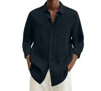 Yekdmxop 2025 Camicia Lino Uomo Elegante Manica Lunga Slim Fit Coreana Camicie Estiva Firmate Cotone Henley Shirts Camicie da Spiaggia Casual con Bottoni Tinta Unita Traspirante Shirt Bianca Nera
