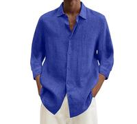 Yekdmxop 2025 Camicia Lino Uomo Elegante Manica Lunga Slim Fit Coreana Camicie Estiva Firmate Cotone Henley Shirts Camicie da Spiaggia Casual con Bottoni Tinta Unita Traspirante Shirt Bianca Nera