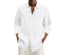 Yekdmxop 2025 Camicia Lino Uomo Elegante Manica Lunga Slim Fit Coreana Camicie Estiva Firmate Cotone Henley Shirts Camicie da Spiaggia Casual con Bottoni Tinta Unita Traspirante Shirt Bianca Nera