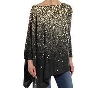 Yekdmxop Camicia Donna Elegante Paillettes Curvy Girocollo Magliette Strass Cerimonia T Shirt Argento Manica Lunga Tops Taglie Forti Glitter Oro Maglia Capodanno Brillantini Blusa Sera Maglietta