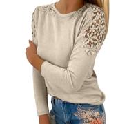 Yekdmxop Maglietta Donna Maniche Lunghe Elegante Blusa Girocollo Curvy Pizzo Camicetta da Ufficio Tinta Unita T-Shirt Casual Basic Top Slim Fit Tops Camicia Leggera Morbida Magliette Regalo 2025