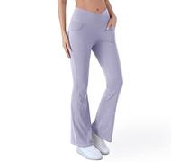 Yekdmxop Pantaloni Donna Eleganti Vita Alta Leggins Sportivi da Yoga Push Up Flare Pantaloni a Zampa Gamba Elasticizzati Larga V-Cross Leggings Sportivi Palestra Pilates Danza Fitness Curvy