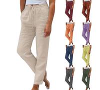 Yekdmxop Pantaloni Lino Donna Estivi Lunghi e Leggeri Eleganti Pantaloni Casual con Tasche Coulisse Vita Alta Pantalone Tinta Unita Traspirante Morbidi Pants Spiaggia Jogger Yoga 2025